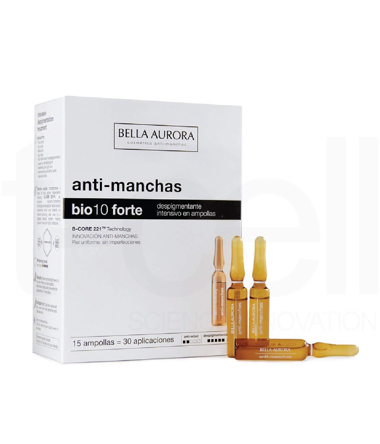 Ampoule Chống Oxy Hóa, Sáng Da &amp; Giảm Sắc Tố - Bella Aurora Bio10 Forte. Ống điều trị mất sắc tố chuyên sâu
