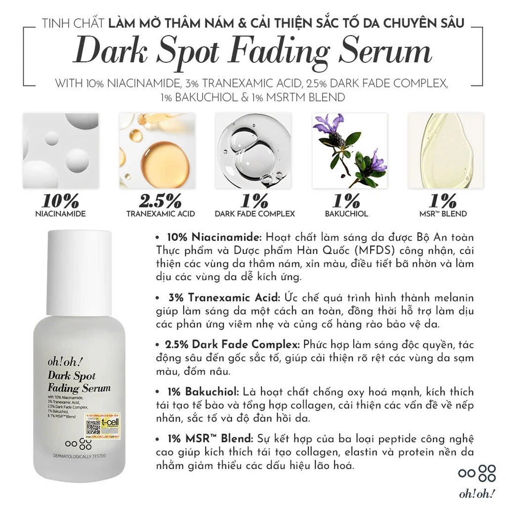oh!oh! Dark Spot Fading Serum: Tinh Chất Cải Thiện Thâm Nám, Sáng Da & Chống Lão Hóa Chuyên Sâu